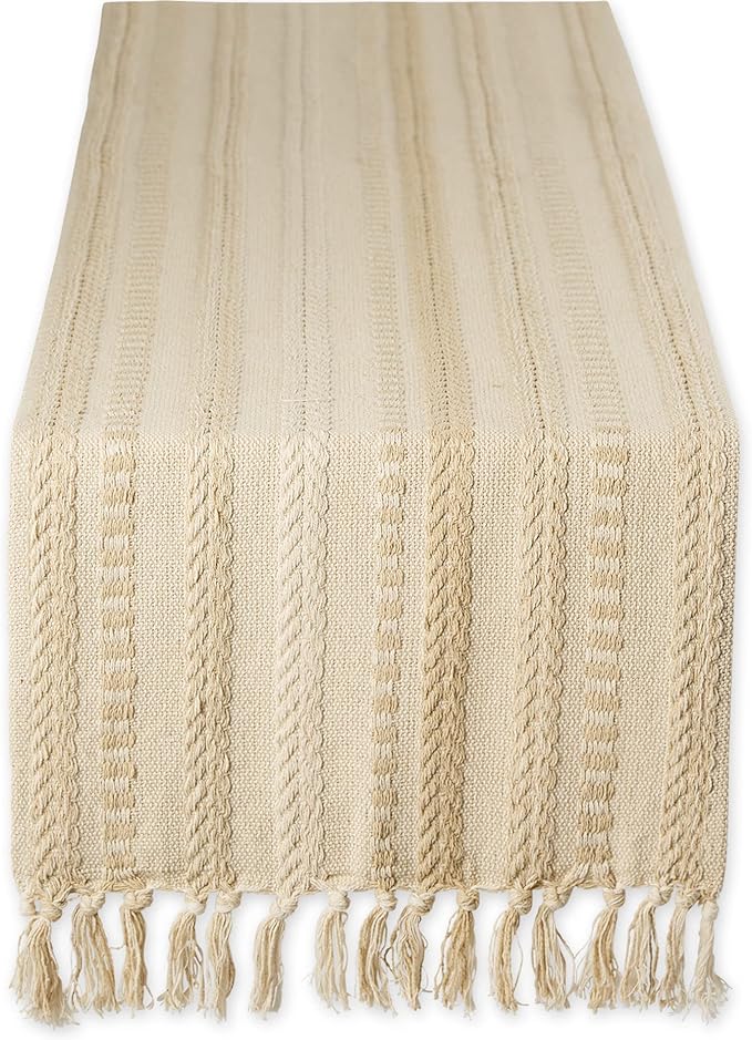 DII Farmhouse Braided Stripe Table Runner Collection, Vintage Linen by DII
