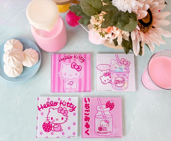 Sanrio Hello Kitty Strawberry Milk Glass Coasters - Image 3