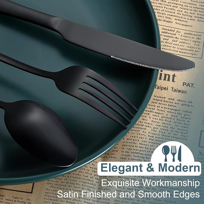 Matte Black Silverware Set for 4, Flatware Cutlery Set 20 Piece | Premium - Image 4