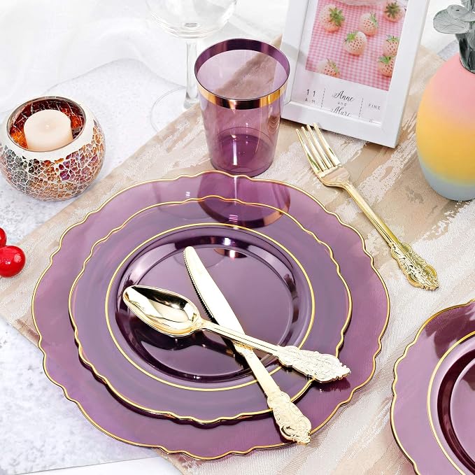 KIRE 210Pcs Purple Plastic Plates - Image 3