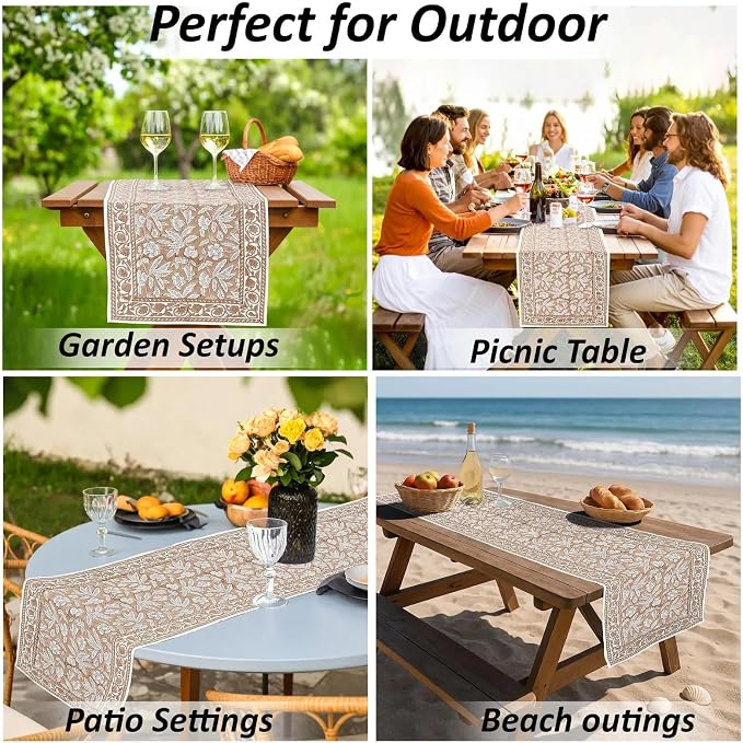 Oak Brown Hand Block Print 100% Cotton Reusable Table Runner 16" X 70" Inches - Image 6