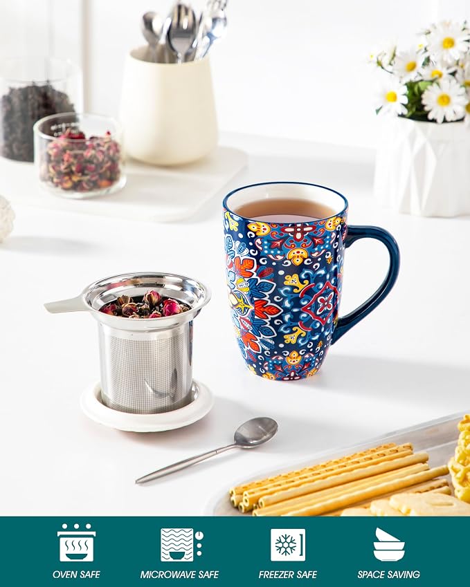 vancasso Ceramic Tea Mug with Infuser and Lid, 18 Ounce Bohemian Loose Leaf Cup - Image 4
