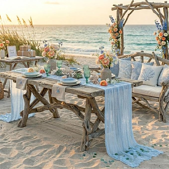 10 Pack Light Blue Cheesecloth Table Runner 22x120 Inch Boho Gauze Table Runner - Image 4
