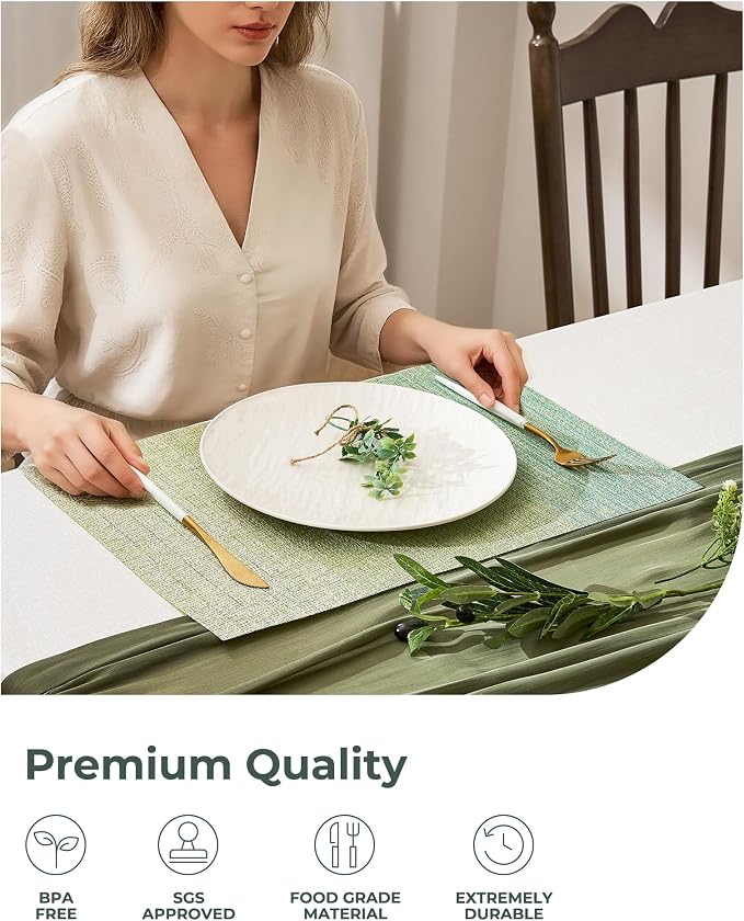 Leetaltree Gradient Green Woven Placemats Set of 6 - Image 6