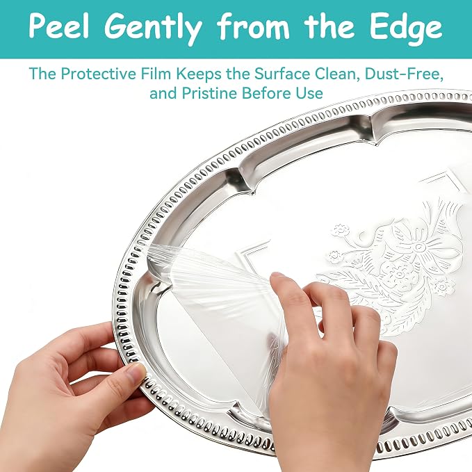 6-Pack Large Silver Serving Trays – Oval Floral Engraved Serving Platters - Image 4