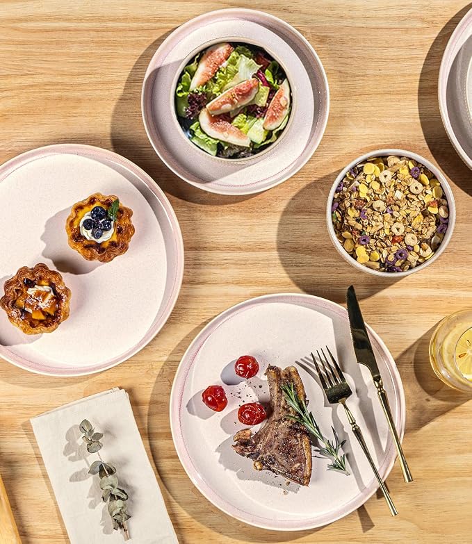 Ceramic Dinnerware Set for 8, 24-Piece Plates and Bowls Set | Lightweight - Image 3