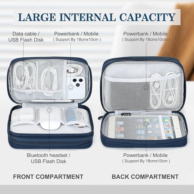 FYY Electronic Organizer, Travel Tech Pouch Bag, Waterproof, Double Layers - Image 3