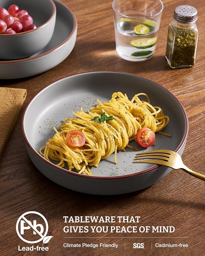 famiware Mercury Pasta Bowls Set of 4, 33 oz Large Salad Bowls, Dark Gray | - Image 3