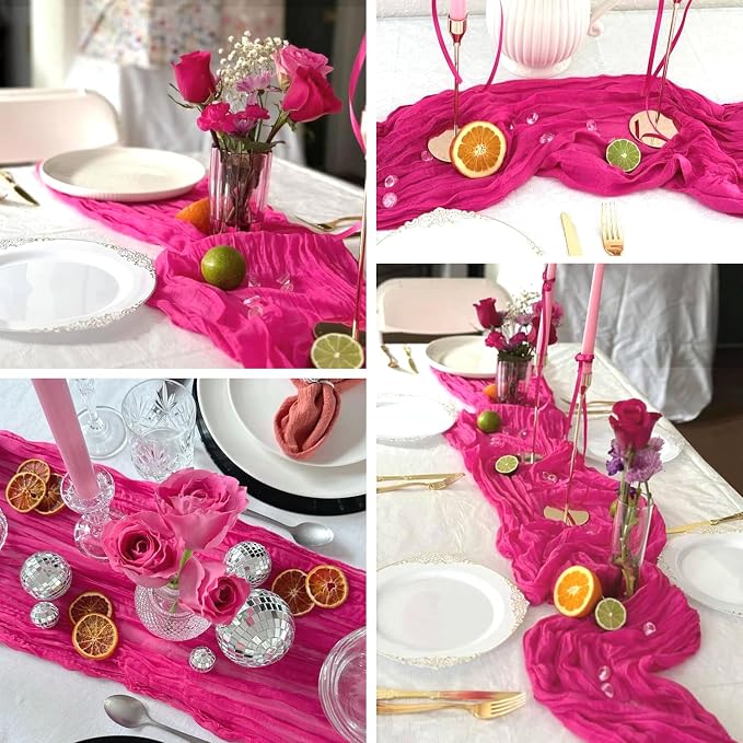 3 Pack Hot Pink Cheesecloth Table Runner 35x120inch, Semi Sheer Fuschia Cheese - Image 4