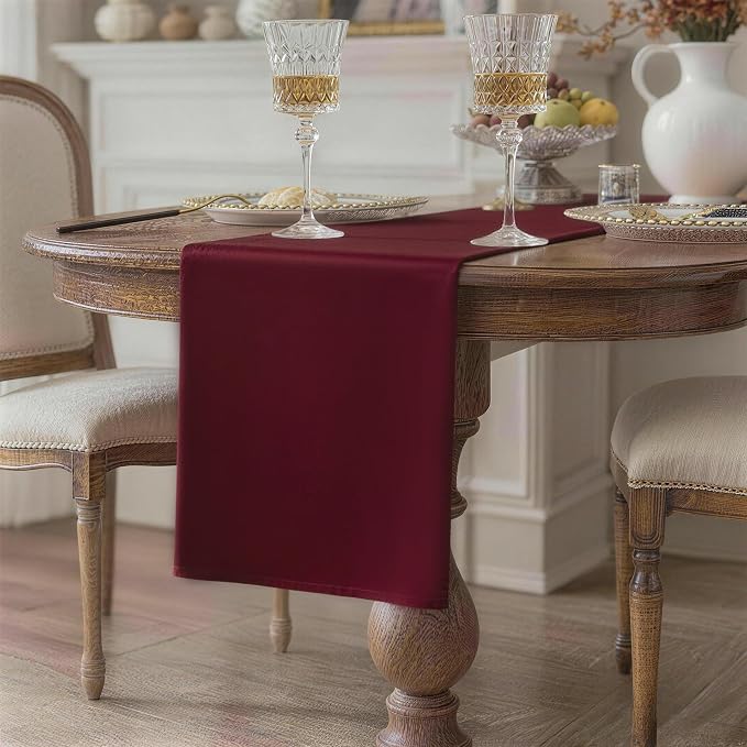 Burgundy Table Runner, Waterproof Washable Runners 108 Inches Long | Reusable - Image 2