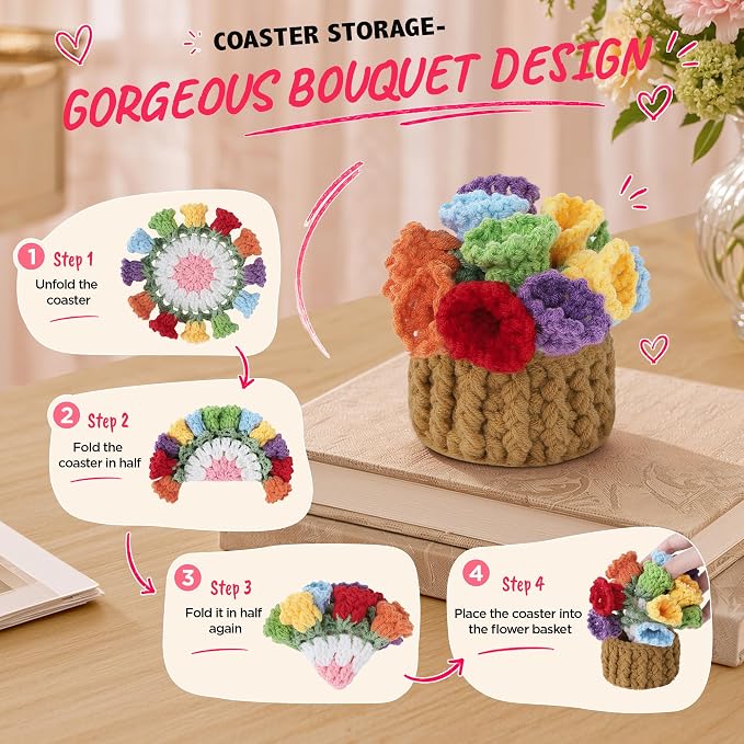 Crochet Flower Coasters, Handmade Bouquet Coasters - Image 3