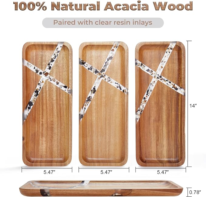 Resin Inlay Acacia Charcuterie Cheese Trays 3 Pack 14x5.5 in | Solid Natural - Image 2