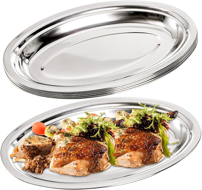 6 Pack Stainless Steel Oval Platter, Heavy Duty Mirror Polish Large Sizzling by Suwimut