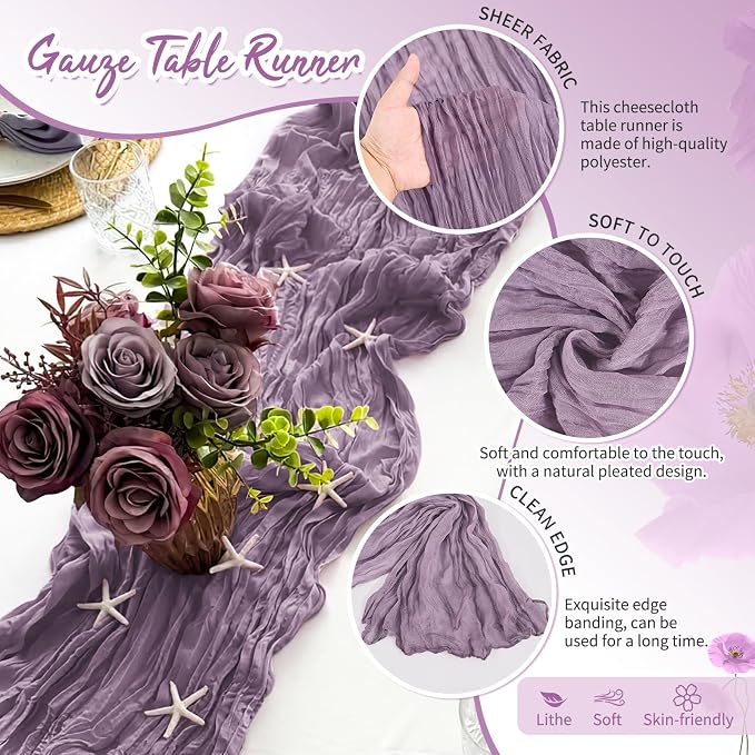 Showgeous 18 Pack Purple Cheesecloth Table Runner, 17 x 108 Inches | Boho - Image 3
