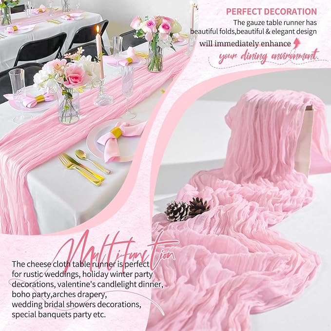 30 Pack Cheesecloth Table Runner 10FT Light Pink Table Runner Boho Gauze Cheese - Image 6