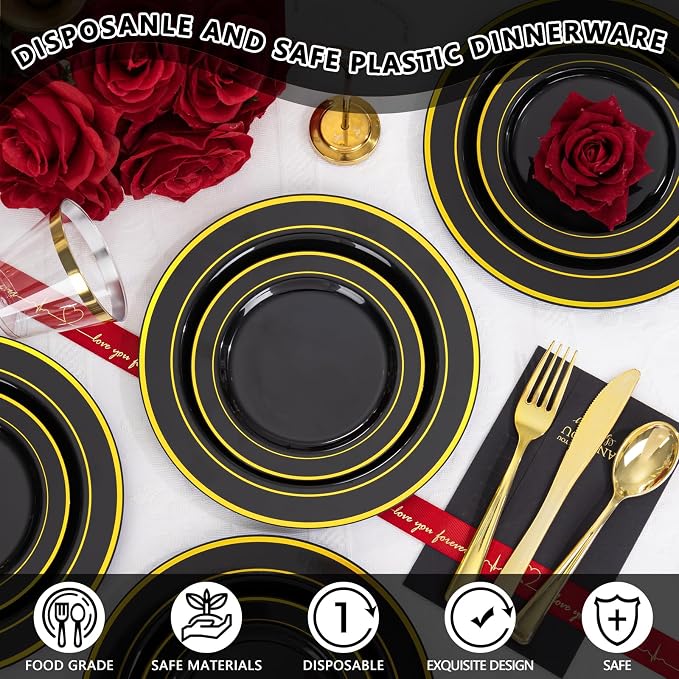 GATHER 350PCS Black Plastic Plates - Image 9