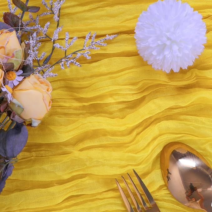 6 Pack Yellow Cheesecloth Table Runner 35 x 120 Inch | Boho Gauze Fabric - Image 2
