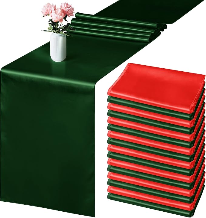 Aneco 12 Pack Christmas Satin Table Runner 12 x 108 Inch Xmas Red by Aneco