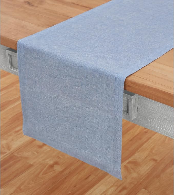 Solino Home 100% Pure Linen Table Runner Chambray Blue, Athena 14 x 90 in | by SolinoHome