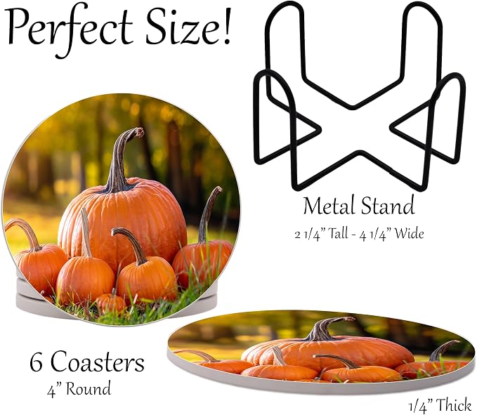 Fall Season Leaves Round Coasters Set of 6 - Image 2