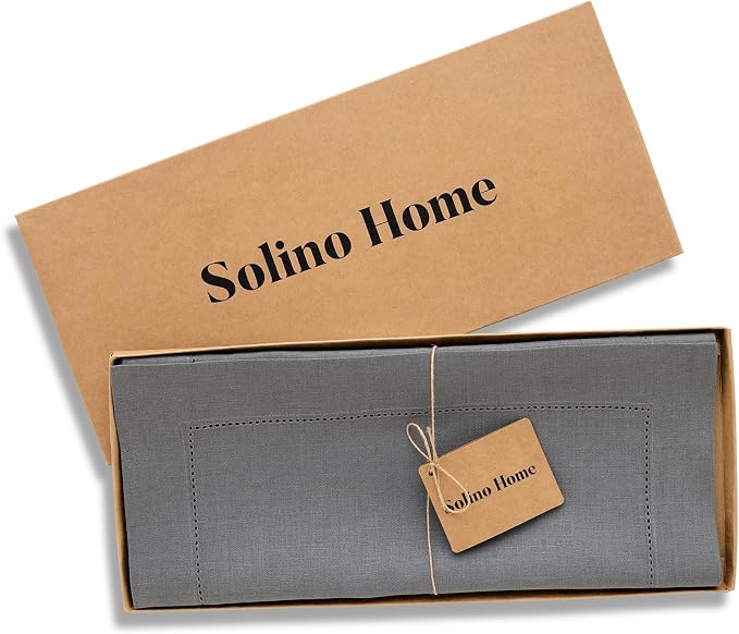 Solino Home 100% Pure Linen Table Runner Gray, Classic Hemstitch 14 x 48 in | - Image 6