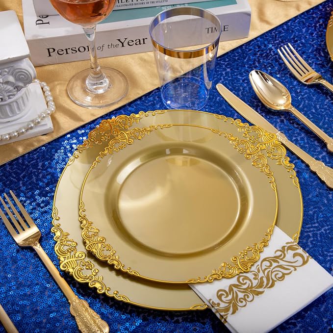Morejoy 175PCS Solid Gold Plastic Plates - Image 8