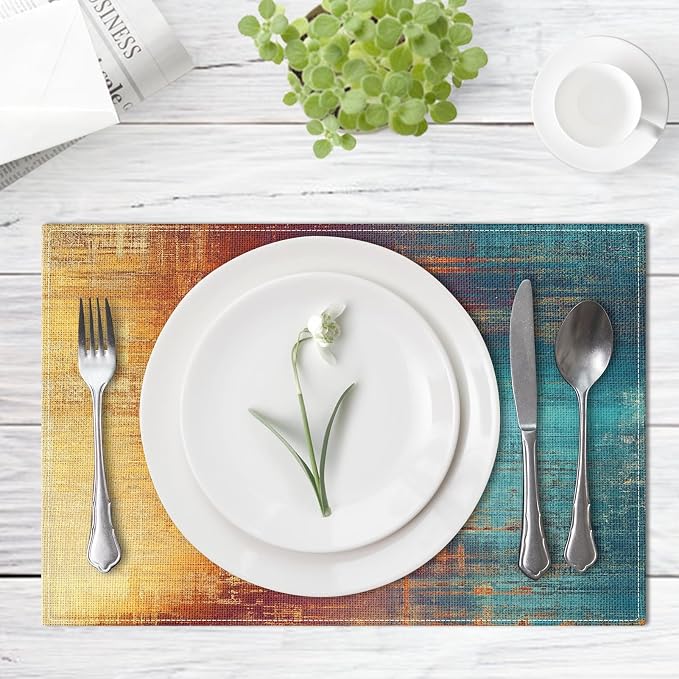 Emvency Farmhouse Placemats Set of 6, 12x18 Inch, Grunge Colorful | Farmhouse - Image 2