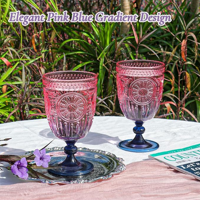 XUWAIDSGN 6Pcs Plastic Vintage Wine Glasses 13.5oz Reusable Embossed Goblet - Image 3