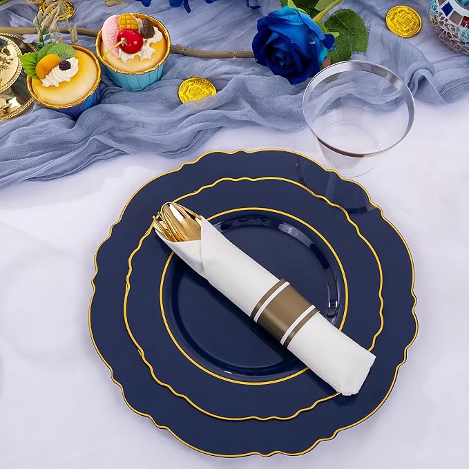 350PCS Navy Blue Plastic Patriotic Plates-Disposable Blue Gold Plates 50guest - Image 4