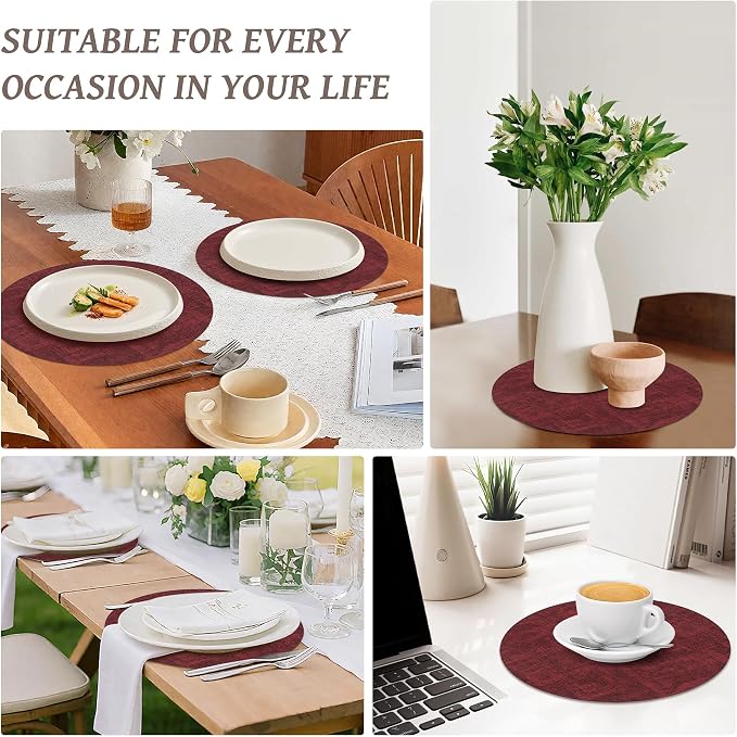13" Round Placemats Set of 12, Reversible Faux Leather Heat Resistant Table Mats - Image 7
