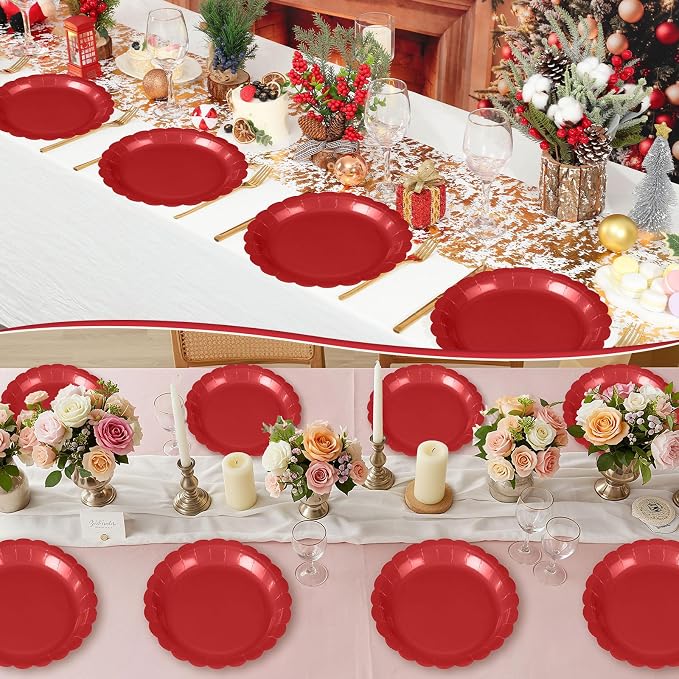 NatNarr 30 Pcs Red Paper Plates 9" Disposable Scalloped Red Party Plates | Cute - Image 6