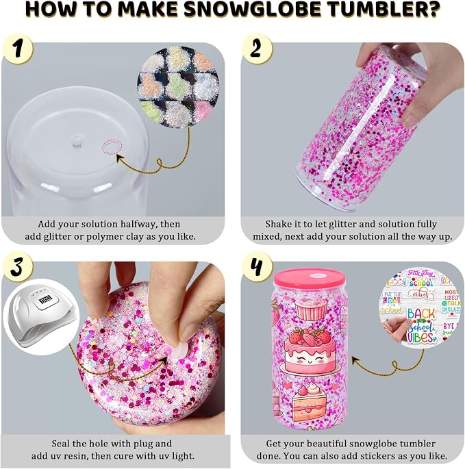 16 Oz Plastic Snowglobe Tumbler, 8 Pack Pre-Drilled Double Wall Plastic Clear - Image 5