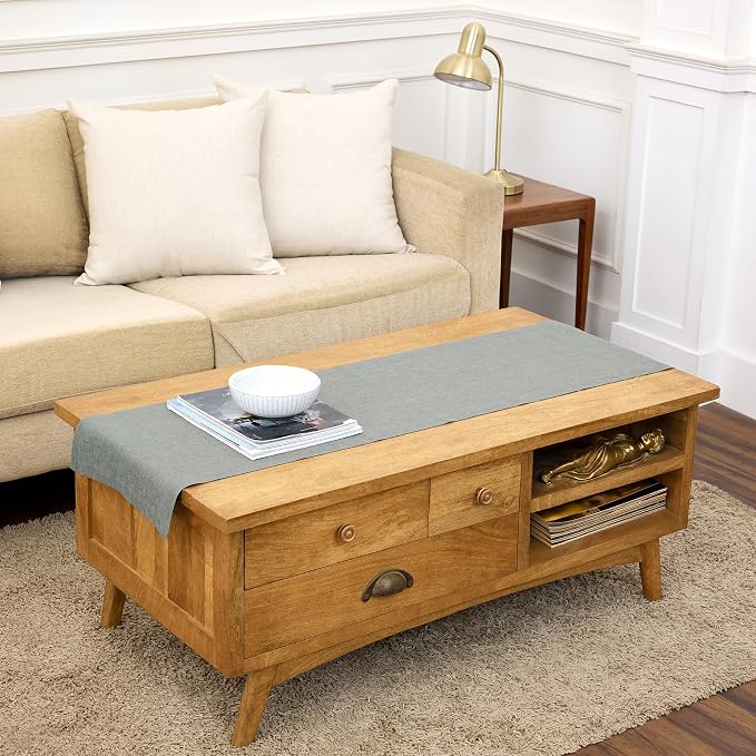 Solino Home 100% Pure Linen Table Runner Chambray Grey, Athena 14 x 60 in | by SolinoHome