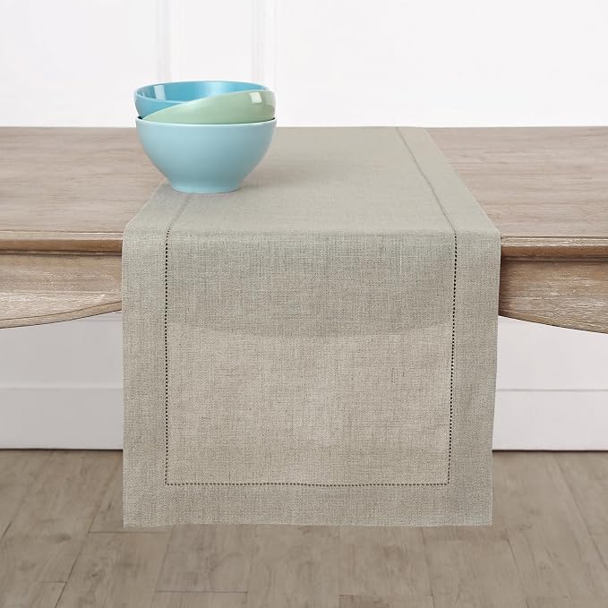 Solino Home 100% Pure Linen Table Runner Natural Hemstitch, 14 x 108 in | by SolinoHome