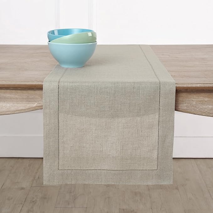 Solino Home 100% Pure Linen Table Runner Natural Hemstitch, 14 x 156 in | by SolinoHome