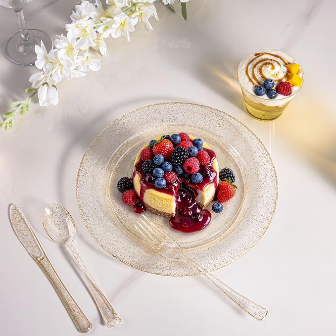 BESTVIP 600PCS Gold Glitter Dinnerware Set - Image 2