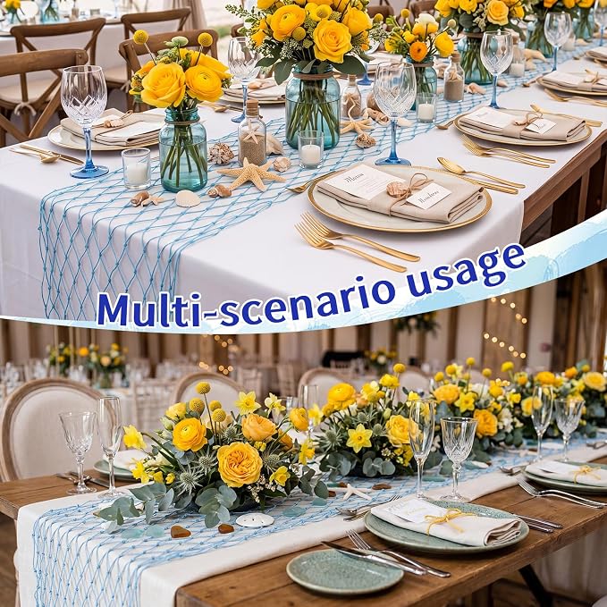 SATINIOR Fish Net Party Decorations 12 x 72'' Fishing Net Table Runner - Image 4