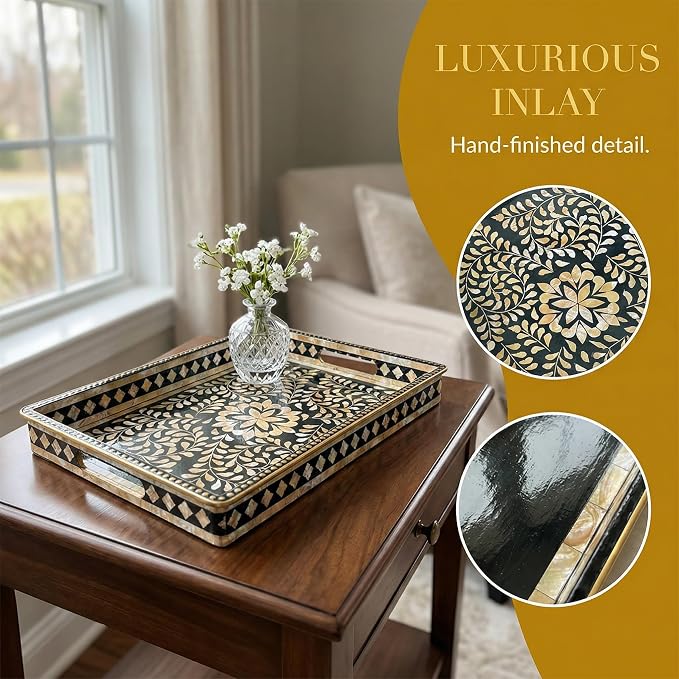 Boho Serving Tray with Handles, 15.7”x11.8” Rectangular Decorative Plastic Tray - Image 9