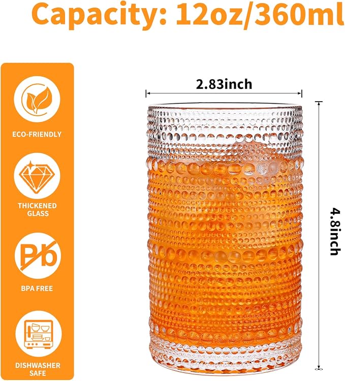 Vintage Hobnail Drinking Glasses Set of 4, 12 Oz Glass Cups - Image 2