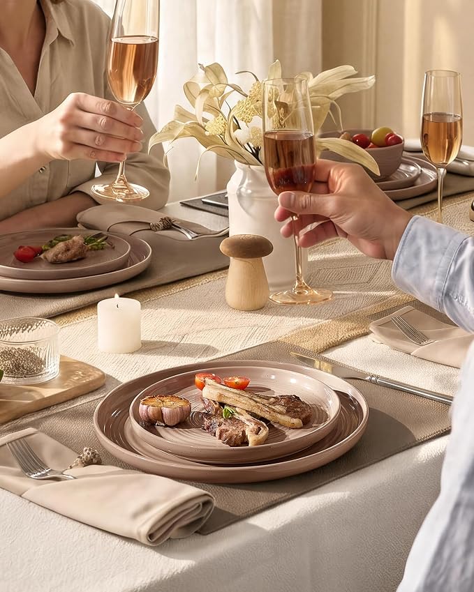 Stoneware Dinnerware Sets with Pasta Bowls, Service - Image 4