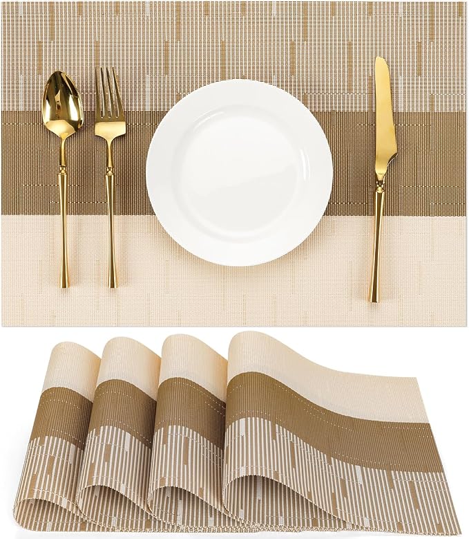 Placemats Set of 4, Vinyl Woven Heat-Resistant Place Mats | Washable Wipeable by Chitomars