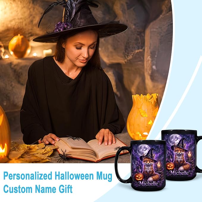 Hyturtle Personalized Halloween Fox Mug, Custom Name Gift - Image 3