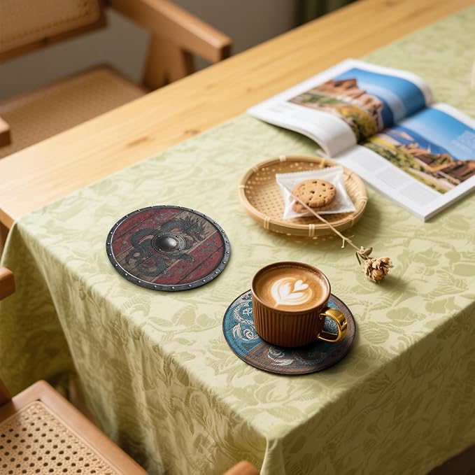 Viking Shield Coasters Leather Round Drink Coasters 6 Pcs Set - Image 5