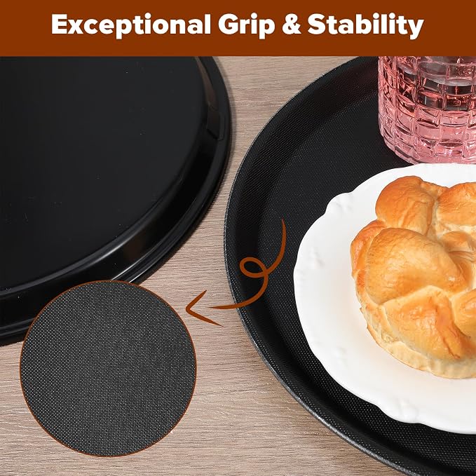 4 Pack Restaurant Serving Tray, 11 Inch Round Plastic Food Service Tray - Image 4