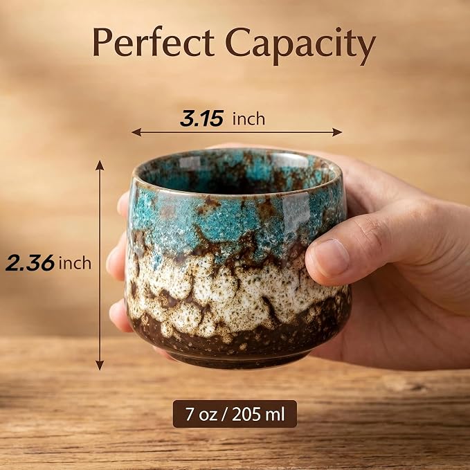 Japanese Tea Cups Set of 4pcs, 7oz Elegant Ceramic Matcha Cups - Image 3