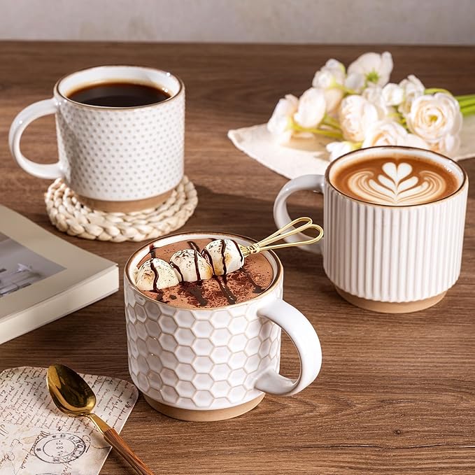 GBhome 15 OZ Stackable Coffee Mugs Set of 4, Ceramic Coffee Cups Set | 4 - Image 5