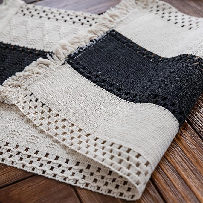 Macrame Table Runne Beige and Black Boho Runners - Image 6