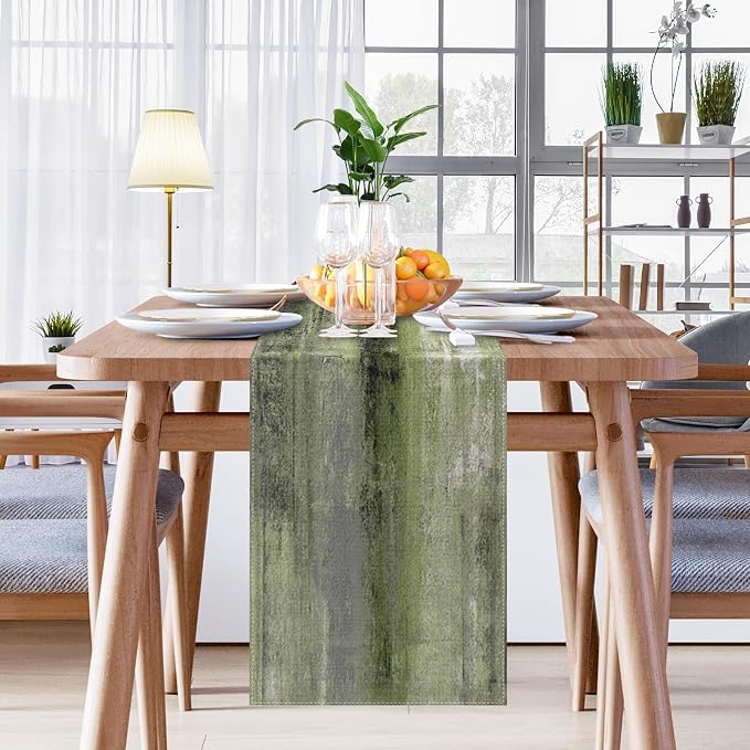 Emvency Table Runner, 13x90 Inch, Olive Green and Grey | Abstract Farmhouse - Image 7