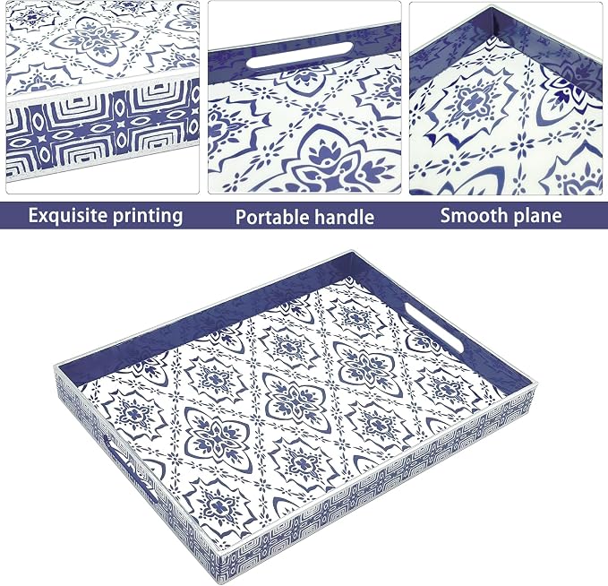 Serving Tray with Handles, 15.7 * 11.8 inches, Plastic Ottoman Tray with - Image 3
