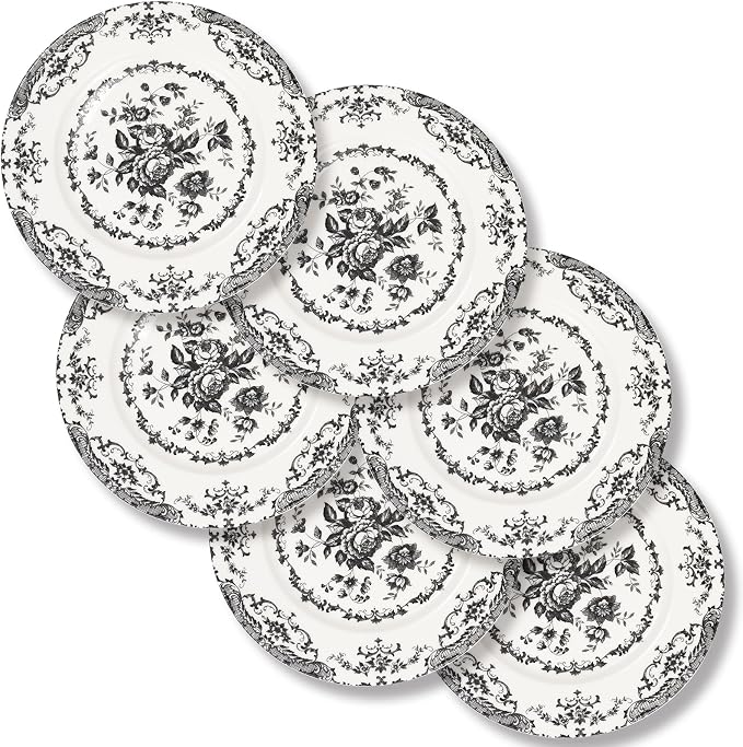 Salad Plates, 8.5 Inch Floral Plate, Microwave Safe, Dessert Plates, Porcelain by HomeElves